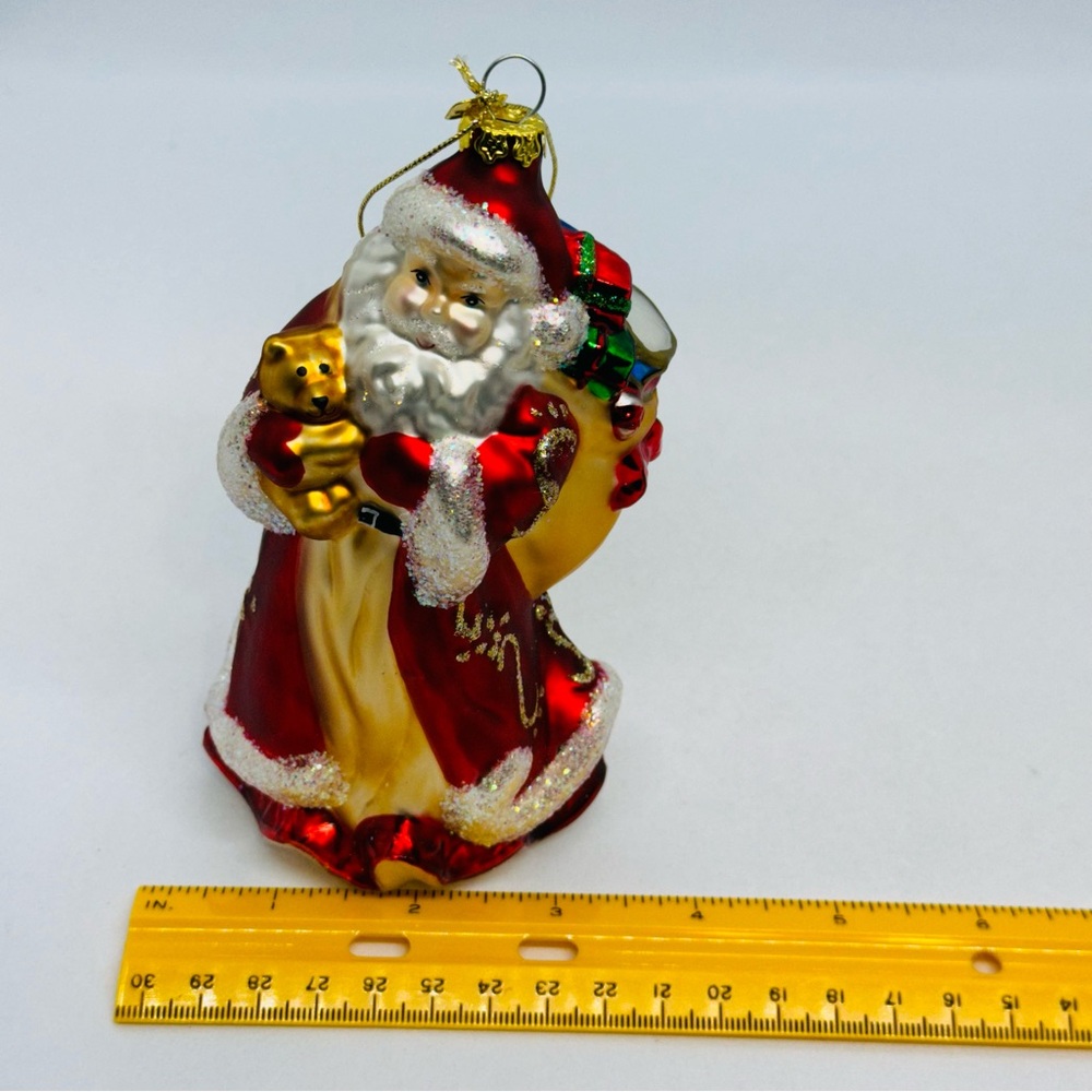 Vintage 2002 PartyLite Father Christmas Santa Claus Glass Ornament 6" Tall Bear - Picture 10 of 11